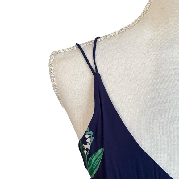 Urban Outfitters Lady Lava Floral Midi Dress Blue Strappy High-Low Size 6 - Picture 6 of 16